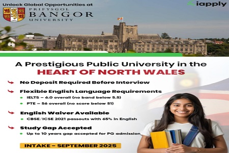 Study at Bangor University - No Deposit Before Interview | English Waiver | 10-Year Study Gap Accepted!